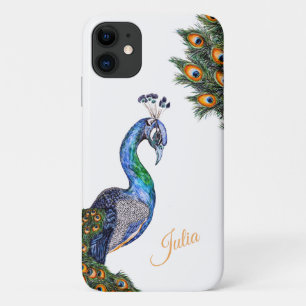 Capa Para iPhone 11 Peacock de Aquarela Elegante Personalizado