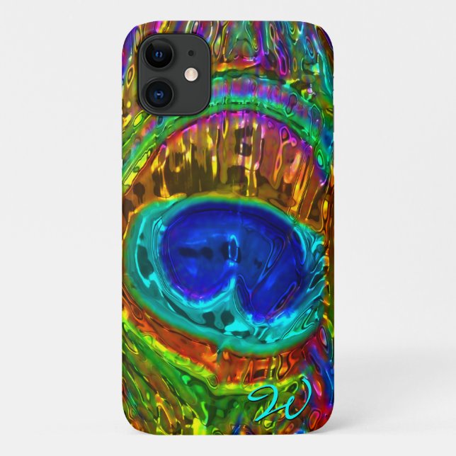 Capa Para iPhone 11 Peacock Feather Glass Art 1° (Verso)