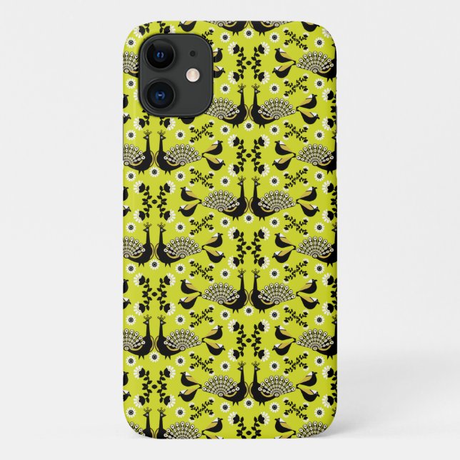 Capa Para iPhone 11 Peacock Peafowl Bird Folk Art (Verso)