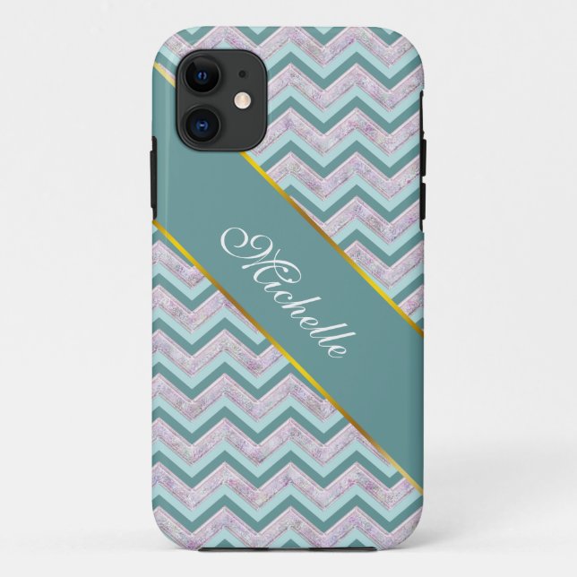 Capa Para iPhone 11 Pearl Floral Teal ZigZag Padrão (Verso)