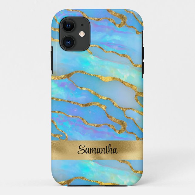 Capa Para iPhone 11 Pedra óptica Faux personalizada e Dourada (Verso)