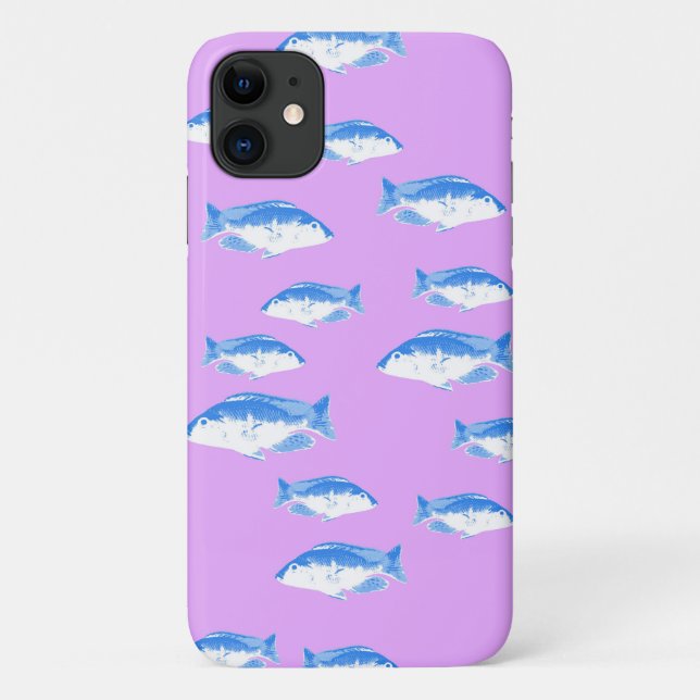 Capa Para iPhone 11 Peixe azul em lilás (Verso)