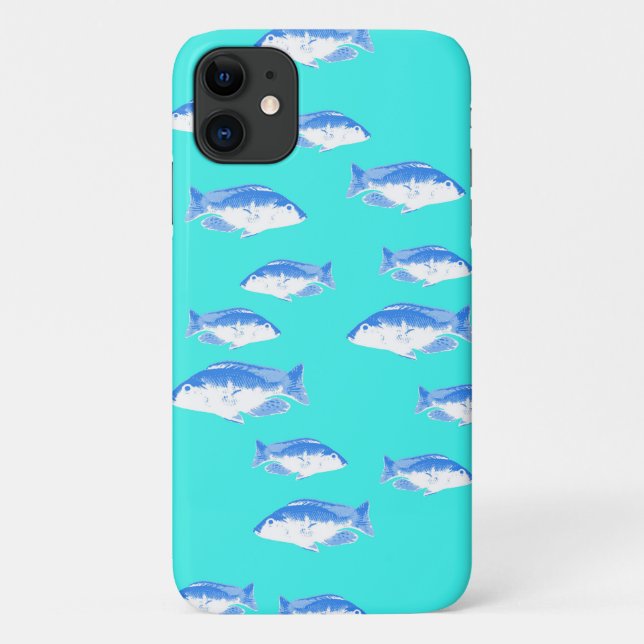 Capa Para iPhone 11 Peixe azul em turquesa (Verso)