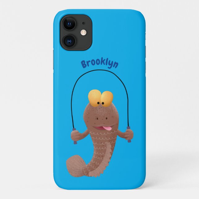 Capa Para iPhone 11 Peixe cartoon engraçado saltando de lama (Verso)