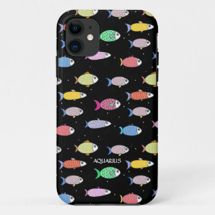 Capa Para iPhone 11 Peixe multicolorido moderno sobre preto