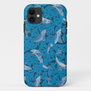 Capa Para iPhone 11 Peixes Azuis Vintage e Algas Marinhas: Art Nouveau