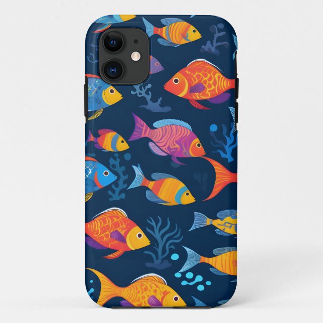 Capa Para iPhone 11 Peixes tropicais coloridos (Verso)