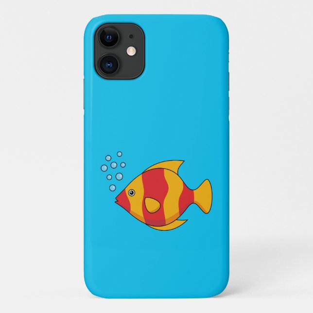 Capa Para iPhone 11 Peixes Tropicais de Laranja Vermelho (Verso)
