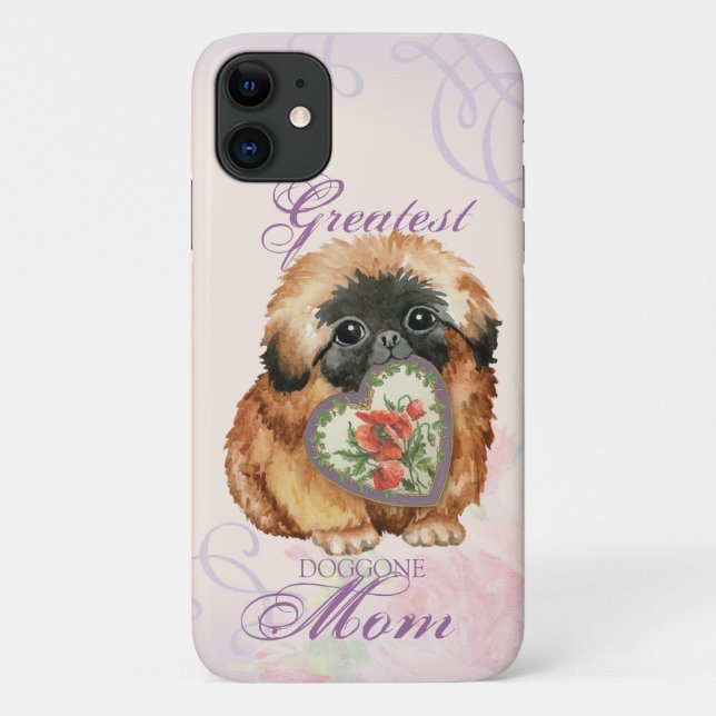Capa Para iPhone 11 Pekingese Heart Mãe (Verso)