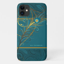 Capa Para iPhone 11 Penas de Peacock em Teal Paisley