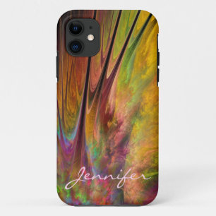 Capa Para iPhone 11 Penas Fractais e Nome Personalizado