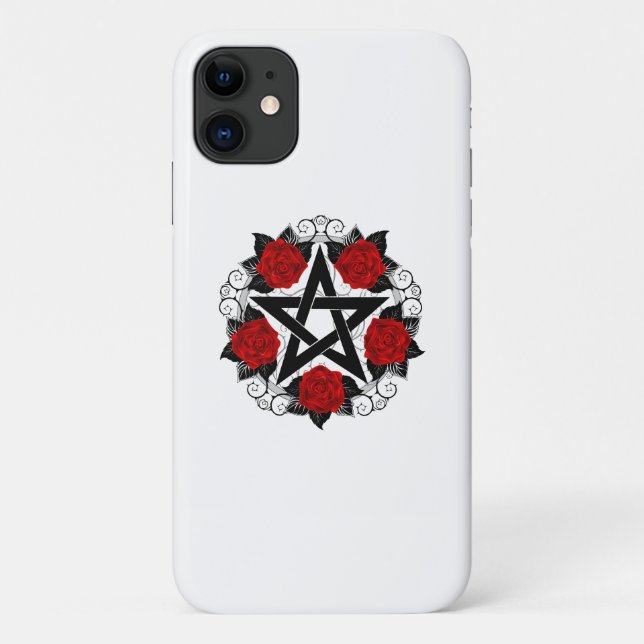 Capa Para iPhone 11 Pentagrama com Rosas vermelhas (Verso)
