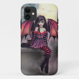 Capa Para iPhone 11 Pequena Fada Gótica de Halloween Vampira e Gato