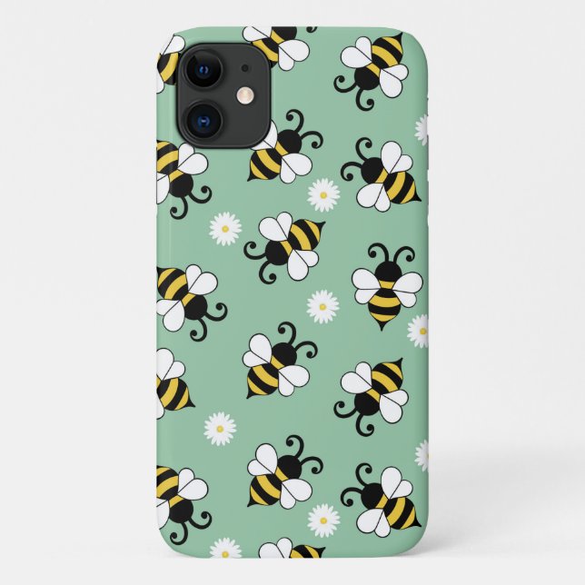 Capa Para iPhone 11 Pequenas abelhas e flores margaridas (Verso)