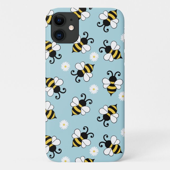 Capa Para iPhone 11 Pequenas abelhas e flores margaridas (Verso)