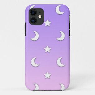Capa Para iPhone 11 Pequenas Estrelas Brancas e Padrão de Luas