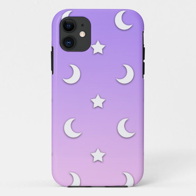 Capa Para iPhone 11 Pequenas Estrelas Brancas e Padrão de Luas (Verso)