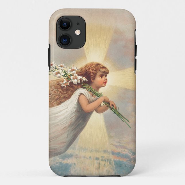Capa Para iPhone 11 Pequeno anjo bebê segurando lírios (Verso)
