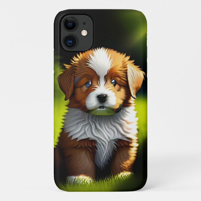 Capa Para iPhone 11 Pequeno Castanho e Puppy Branco (Verso)