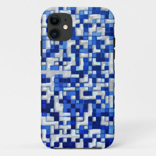Capa Para iPhone 11 Pequenos quadrados bagunçados, tons de azul com br