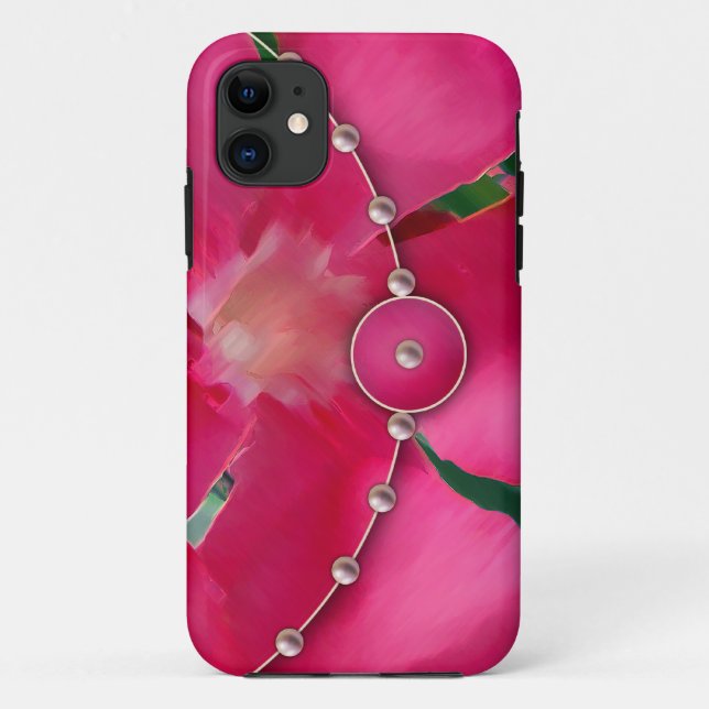 Capa Para iPhone 11 Pérolas e Pétalas Rosas (Verso)
