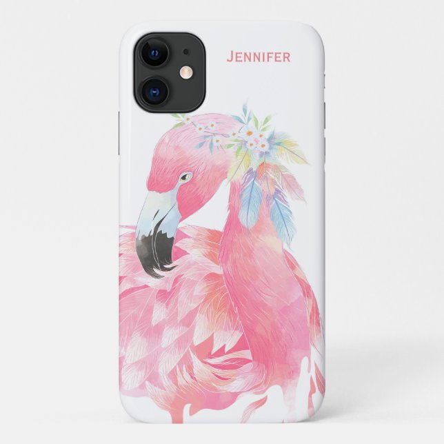 Capa Para iPhone 11 Personalização Chic Pink Flamingo (Verso)