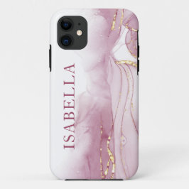 Capa Para iPhone 11 Personalização da Aquarela Rosa Dourada
