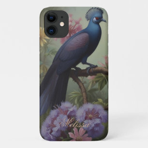 Capa Para iPhone 11 Personalização de Script de Pássaro Azul Exótico