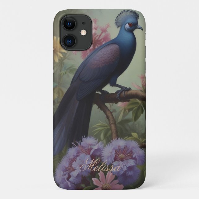 Capa Para iPhone 11 Personalização de Script de Pássaro Azul Exótico (Verso)
