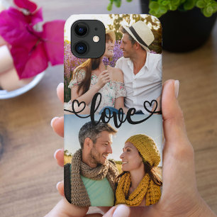 Capa Para iPhone 11 Personalizado 2 Foto Amor com Caligrafia de Coraçã