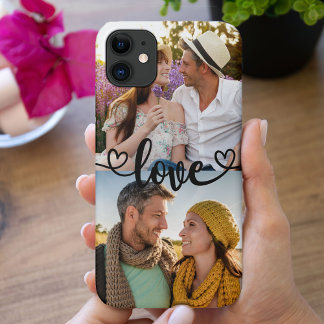 Capa Para iPhone 11 Personalizado 2 Foto Amor com Caligrafia de Coraçã