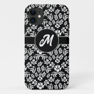Capa Para iPhone 11 Personalizado para Damasco Floral Preto e Branco