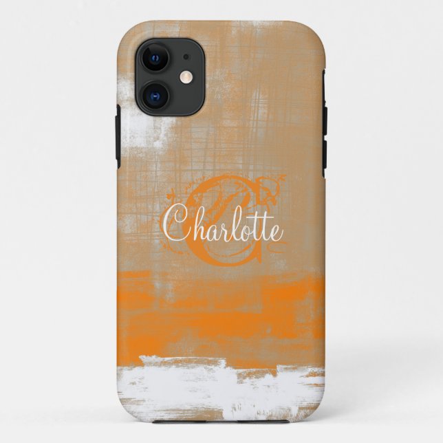 Capa Para iPhone 11 Personalizar branco de cinza laranja estilo Abstra (Verso)