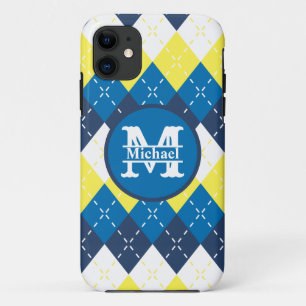Capa Para iPhone 11 Personalizar Estilo Azul, Amarelo e Branco