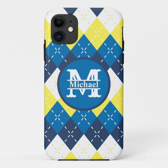 Capa Para iPhone 11 Personalizar Estilo Azul, Amarelo e Branco (Verso)