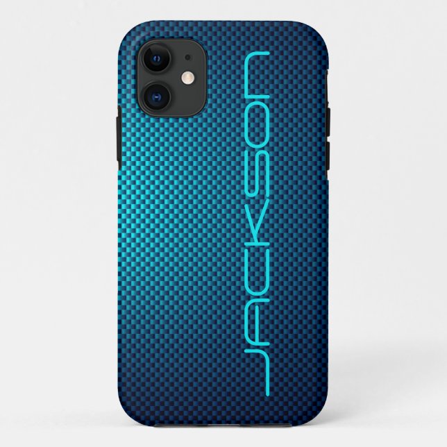 Capa Para iPhone 11 Personalizar fibra de carbono azul padronizada (Verso)