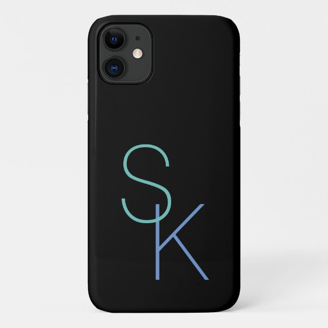 Capa Para iPhone 11 Personalizar iniciais, letras grandes em preto (Verso)