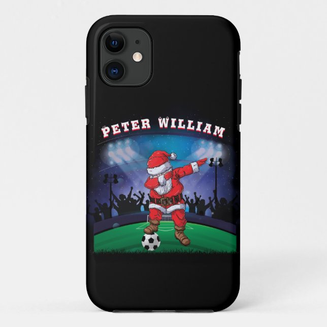 Capa Para iPhone 11 Personalizar Papais noeis de Nome Futebol de Natal (Verso)