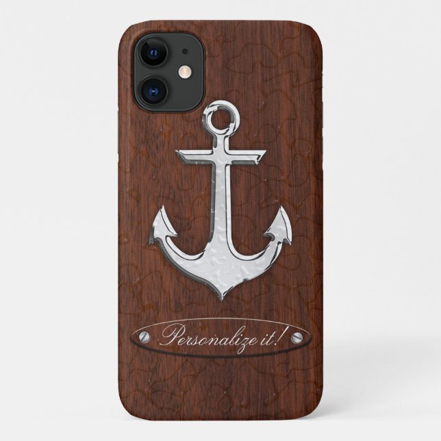 Capa Para iPhone 11 Personalize! Anchor Náutico Molhado de Mahogany (Verso)