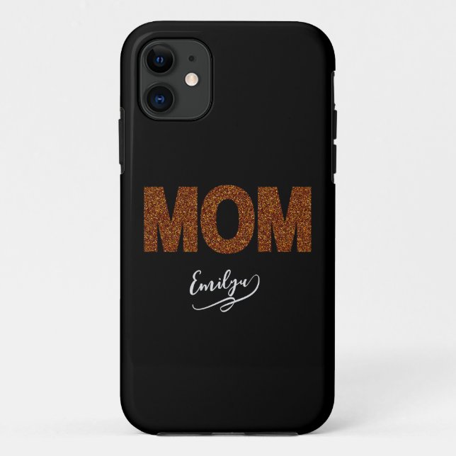 Capa Para iPhone 11 Personalized name mom elegant brown glitter (Verso)