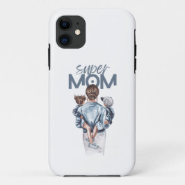 Capa Para iPhone 11 Personalized Super Mom with Son and Daughter Gift