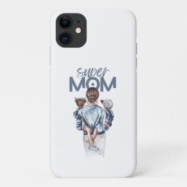 Capa Para iPhone 11 Personalized Super Mom with Son and Daughter Gift