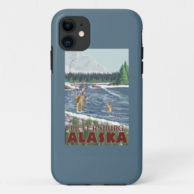 Capa Para iPhone 11 Pescador da mosca - Petersburgo, Alaska (Verso)