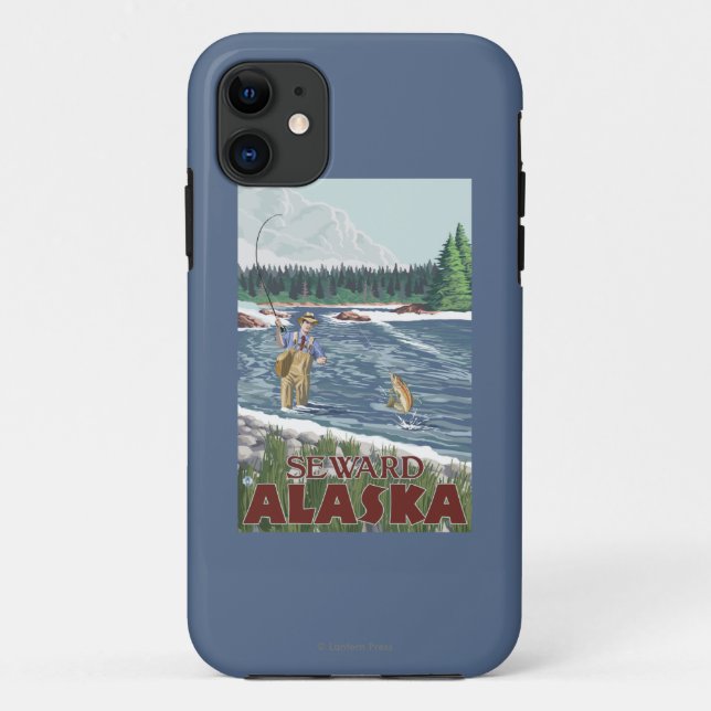 Capa Para iPhone 11 Pescador da mosca - Seward, Alaska (Verso)