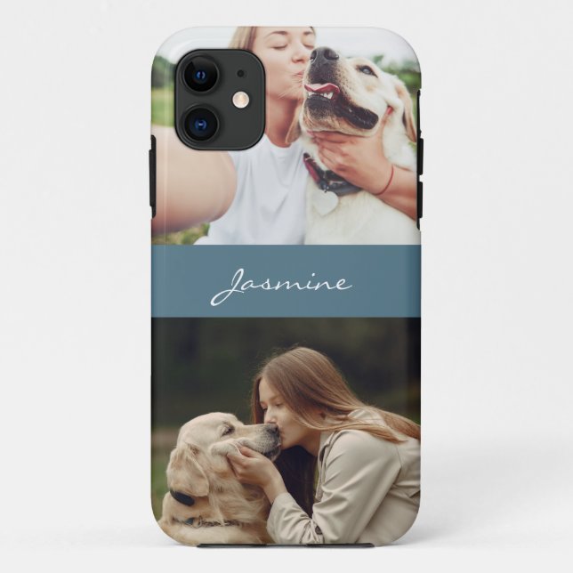 Capa Para iPhone 11 Pet Photo Collage Azul Teal (Verso)