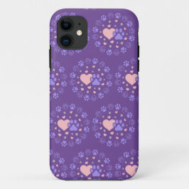 Capa Para iPhone 11 Pet Rosa e Púrpura Alavanca Corações e Estrelas