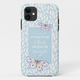 Capa Para iPhone 11 Philippians 4:13 Blue Butterfly