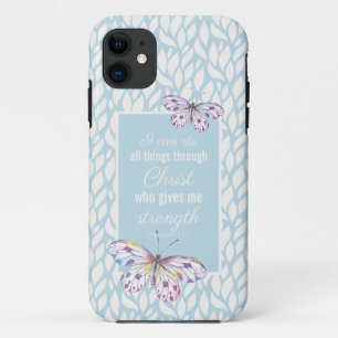 Capa Para iPhone 11 Philippians 4:13 Blue Butterfly