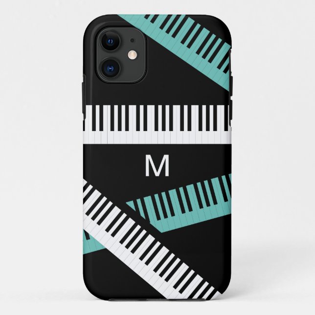 Capa Para iPhone 11 Piano Chaves Musicais Monograma Moderno (Verso)