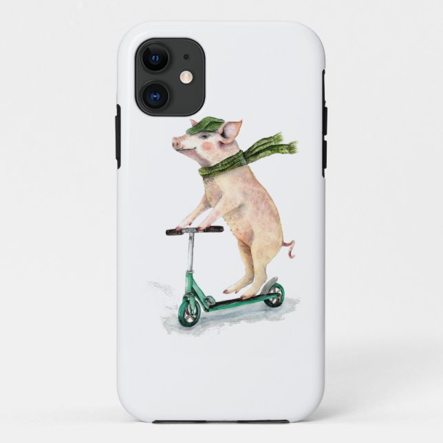 Capa Para iPhone 11 Piggy em um patinete (Verso)